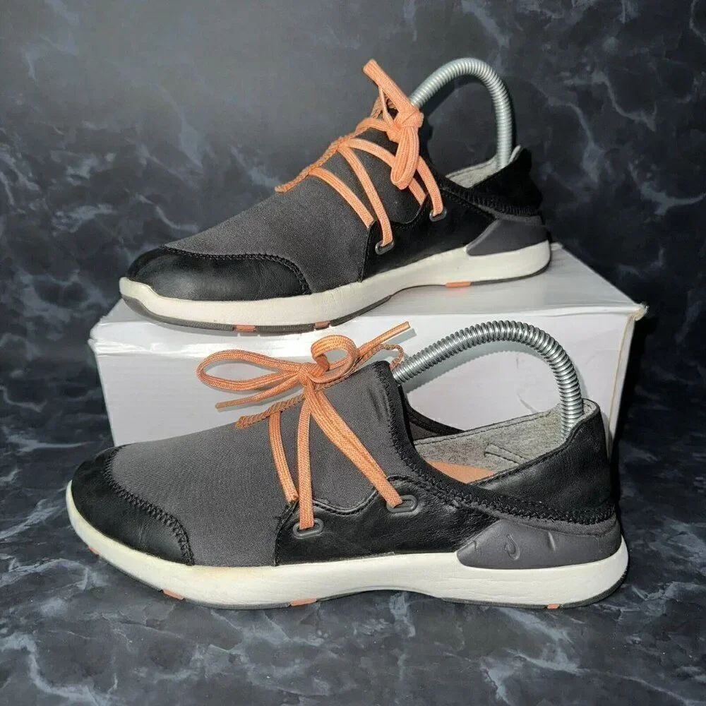 OluKai Miki Li Lace-Up Orange Black Comfort Shoes Sneakers Women's Size 7